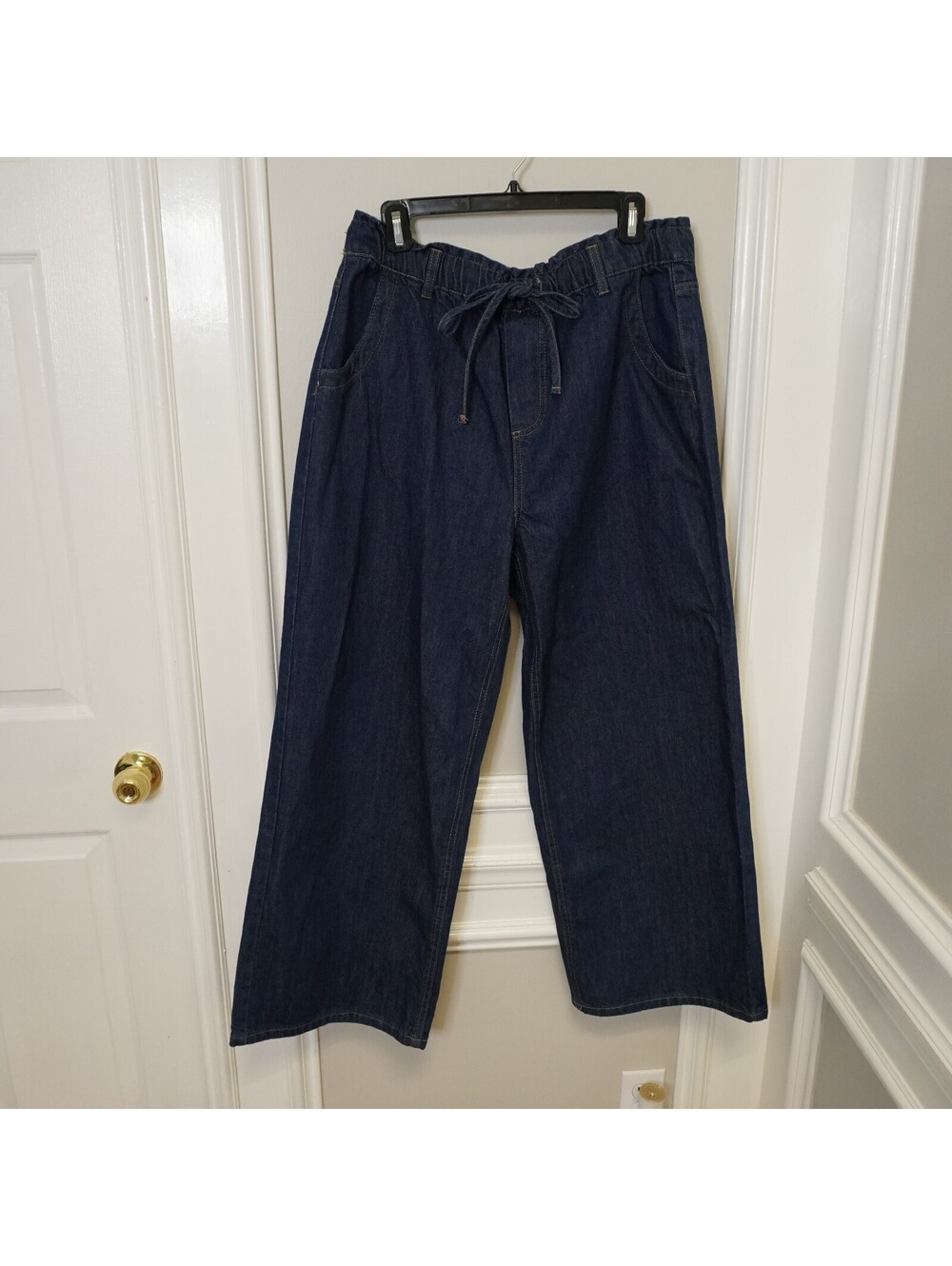 Velvet Heart Denim Wide Leg Drawstring Pants in Dark Blue, Size L